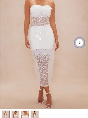 Fashion Nova White Sheer Polka Dot Midi Dress